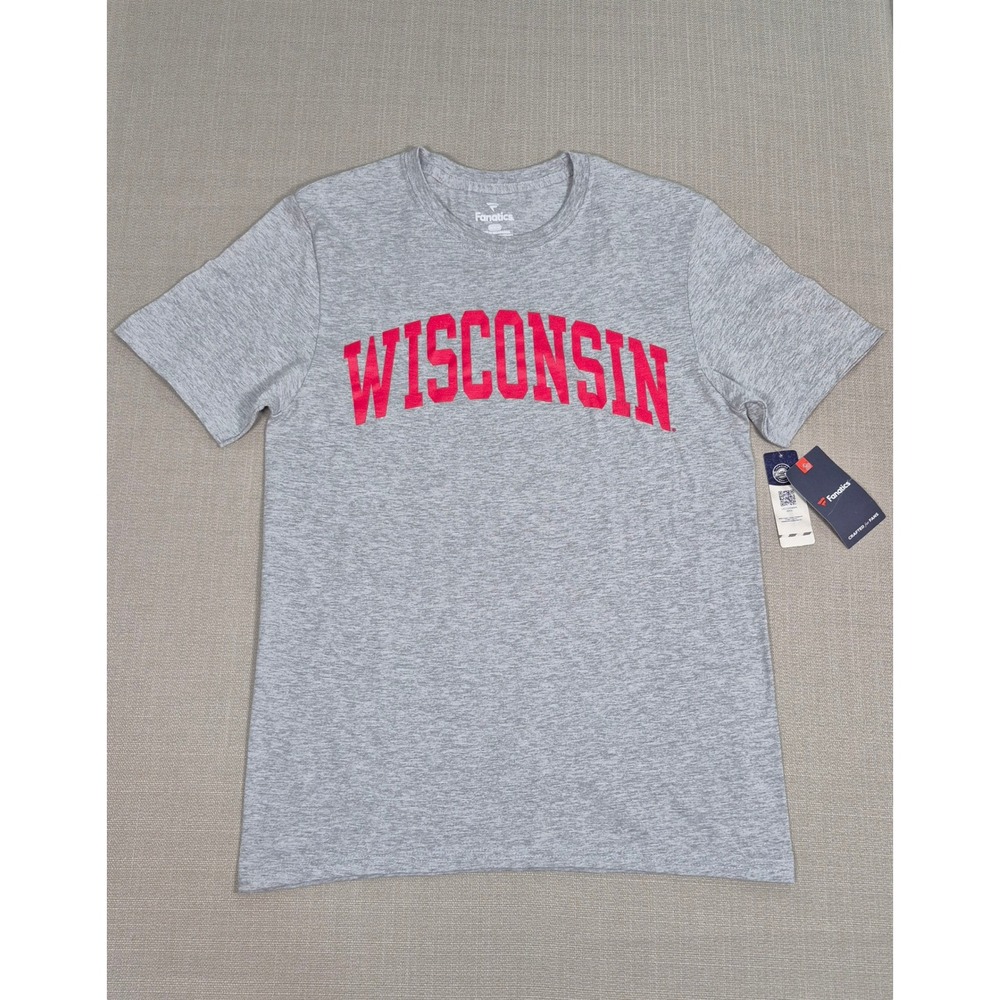 Fanatics Wisconsin Badgers Mens T-Shirt Medium Gray Heathered NCAA New With Tags